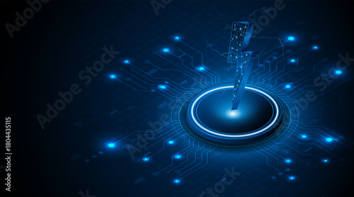 Abstract energy or lightning symbol. Innovative concept of technology circuit boards related to electric power or renewable energy. vector illustration	
