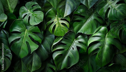 lush green monstera leaves background for nature and indoor decor