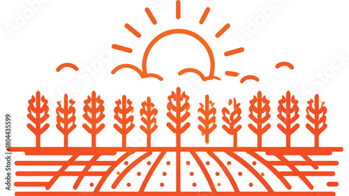 Vibrant Sunlit Field and Bright Sun Icon for Farm and Garden Concepts
