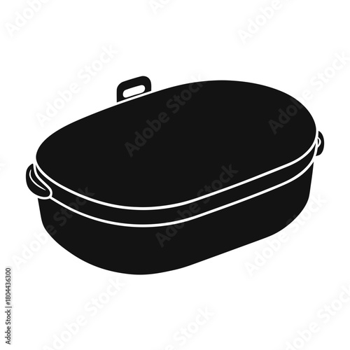 Simple black outline drawing of a vintage oval lunch box