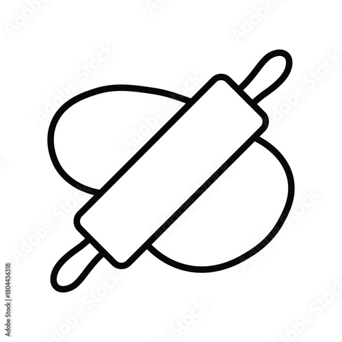 Simple rolling pin is shown above dough against the white background