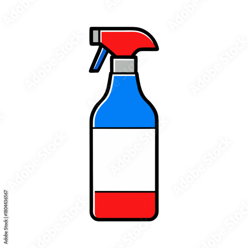 Simple illustration of a cleaning spray bottle with a red trigger and blue body