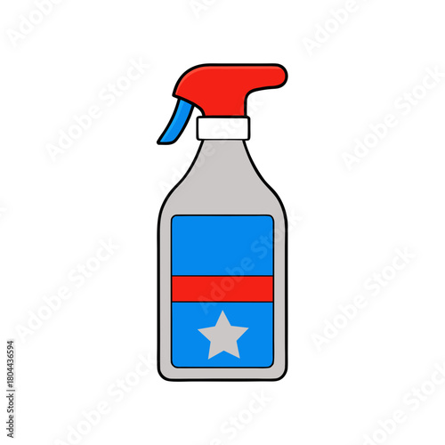 Red white and blue spray bottle with star icon