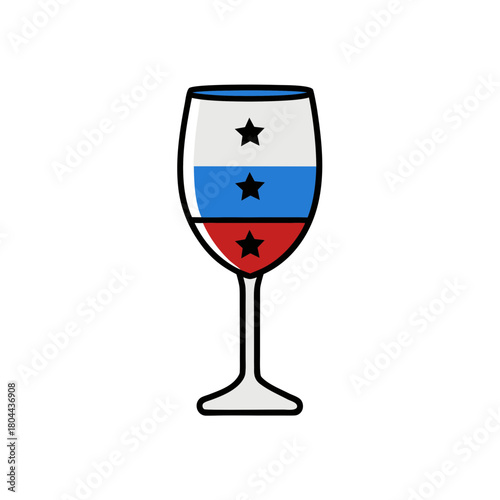 Wine glass with patriotic red white and blue stripes and stars