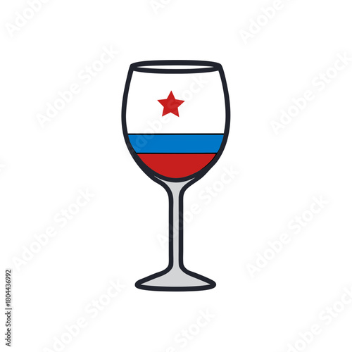 Wine glass filled with russian flag colors and a red star