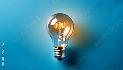 illuminated light bulb against light blue background