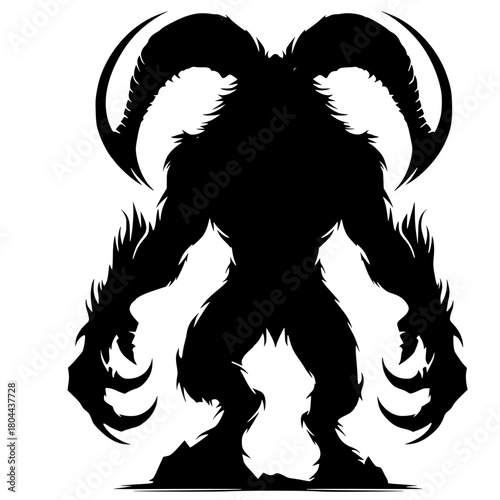 The Horned Sentinel, A symmetrical silhouette of a horned, clawed beast