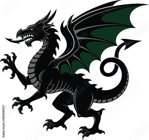 Black dragon illustration fantasy creature mythical beast winged monster eps silhouette