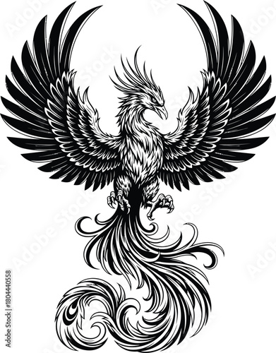Phoenix rising tattoo design black and white vector illustration art eps silhouette