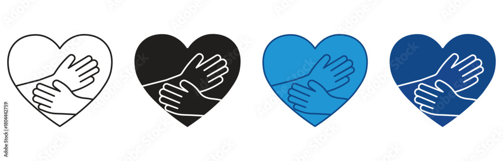Obraz premium Hugging heart icon set. Heart hug isolated line icon on white background, vector illustration.