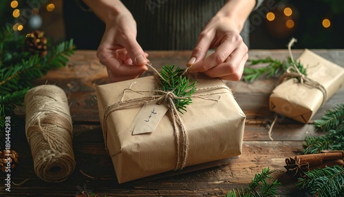 Holiday eco-friendly gift wrapping with sustainable materials