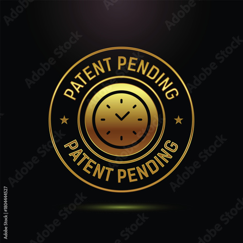 Golden Patent Pending Clock Seal on Black Background