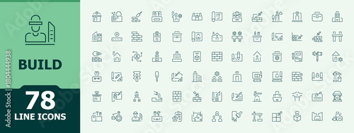 Build icon set in linear style. Collection for mobile and web apps. Featuring construction tools, construction, paint, work. Vector artwork and illustration. Tool icon collection.