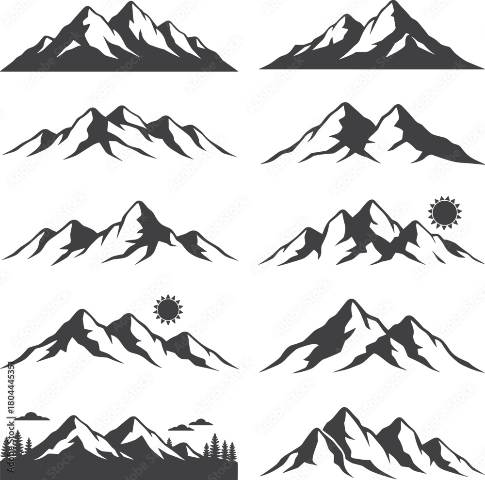 Fototapeta premium Mountain landscape vector illustration with flying birds silhouette design