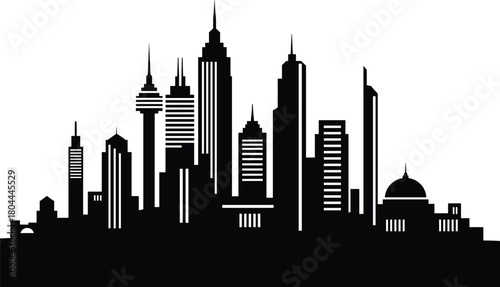 Vector silhouette of city skyline with modern skyscrapers and classical buildings for architecture, urban planning, travel, design, and metropolitan themes