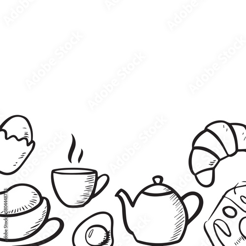 Hand-Drawn Breakfast Food Border Vector IllustrationPrint