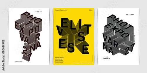 3D Kinetic Typography Poster Set. Vector Illustration