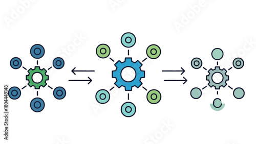 Illustration of interconnected gears representing a process or system with multiple stages.