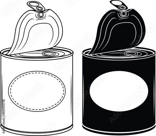 Open can illustration vector canned food drawing packaging metal container eps silhouette