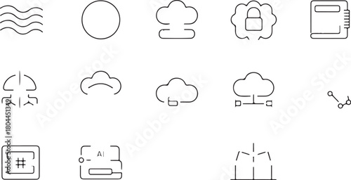Abstract Icons for Cloud, Data, and AI Keywords: abstract, icon, set, cloud, data, wave, circle