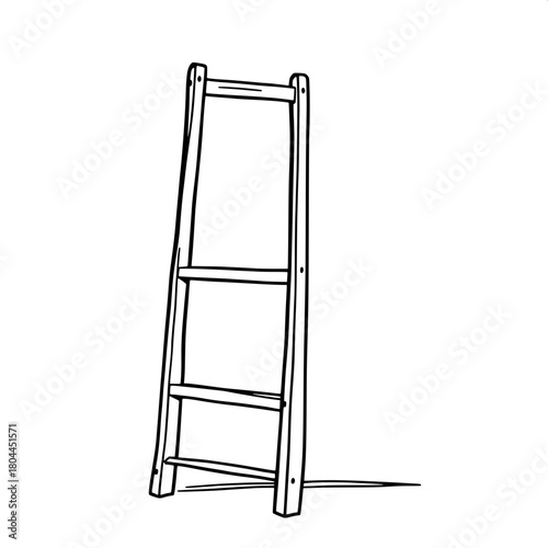 Minimal line-art depiction of a classic carpenter’s stepladder rendered in heavy black strokes on a clean white background with no shadows or decorative details, the stepladder's rungs and rails forme