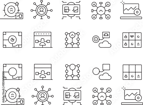 Set of Business Process and Network Icons Keywords: business, process, network, icon, set