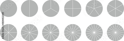 Pie Chart Division Set - Vector Circles with Sections for Data, Fraction and Segmentation