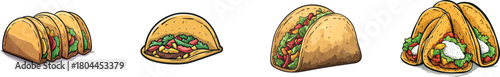 An American style cartoon taco is illustrated in a modern clip art style, utilizing simple gradients, and is presented in one layer