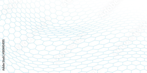 Selective focus photo. Close up picture of geometrical neon blue hexagon background