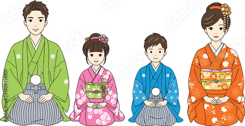 Four people in traditional Japanese kimono and hakama outfits Japanese culture traditional clothing
