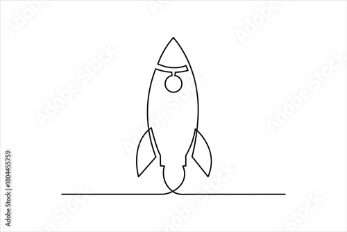 Continuous line art of a rocket waiting on the ground