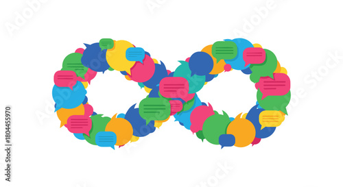 Colorful Infinity Symbol Composed of Speech Bubbles Representing Communication and Neurodiversity, Generative AI.