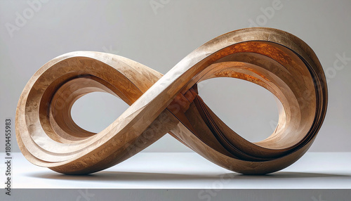 Infinity Loop Sculpture: A meticulously crafted wooden sculpture of the infinity symbol stands, a testament to endless possibilities and the cyclical nature of existence.
