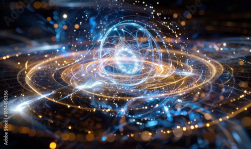 Abstract data visualization with connected glowing particles and spheres