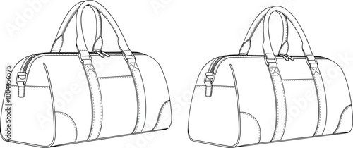 Black and white line art of two duffel bags side by side luggage travel bag