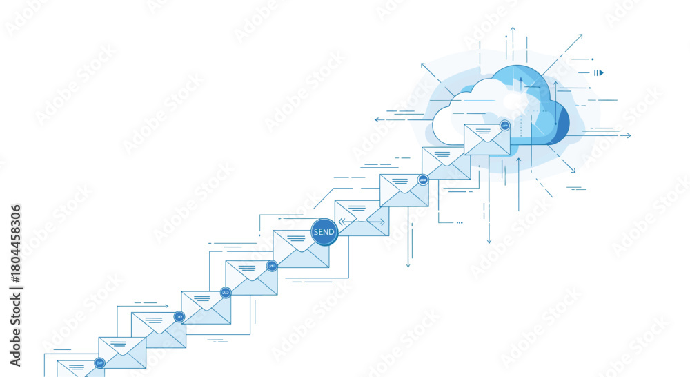 Fototapeta premium Digital Cloud Computing Network Progression and Data Flow, Generative AI.