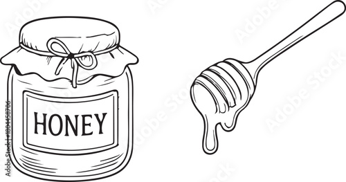 pure natural honey dripping from honeycomb vector line art