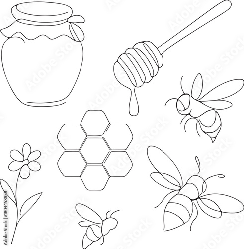 pure natural honey dripping from honeycomb vector line art