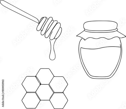 pure natural honey dripping from honeycomb vector line art