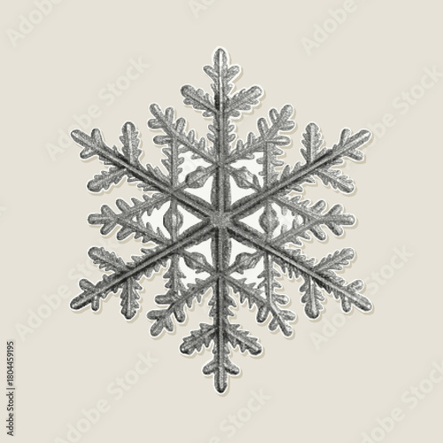 Retro halftone cut out snowflake. Winter symbol with photocopy texture, perfect for Christmas cards, posters, prints, or vintage-style holiday designs.