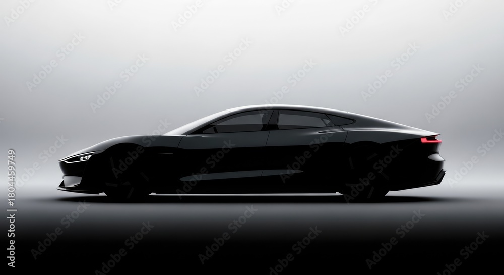 Naklejka premium Sleek black electric car profile exudes modern luxury and innovation, perfect for automotive design ads