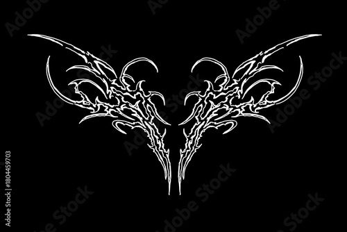 Neo tribal cyber sigil vector with detailed symmetrical lines and dark futuristic energy. Perfect for streetwear tees, metal merch, posters, and tattoo style graphic prints