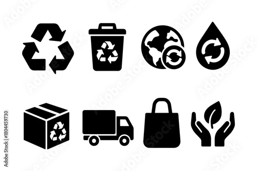 Eco-friendly icons set: recycling, sustainability, and environmental conservation