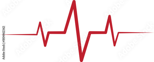 Red heartbeat line graphic showing medical pulse rhythm on a clean white background. Simple ECG-style design ideal for healthcare logos, cardiology themes, wellness visuals, and medical infographics.