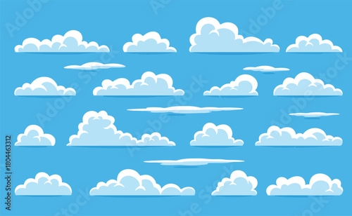 Cartoon cloudscape design elements set of puffy clouds