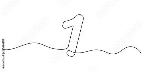 Continuous line vector design of number 1 with vector. Number one continuous one line drawing of number 1.  One line drawing of number five icon.