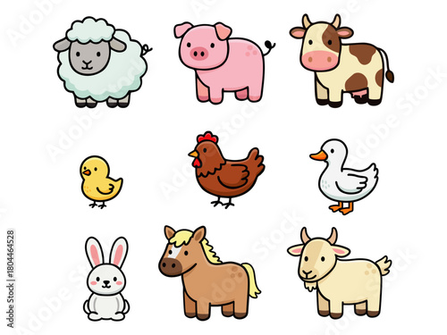 A clean and cute vector illustration set of farm animals