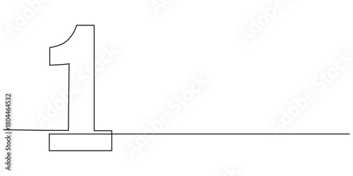 Continuous line vector design of number 1 with vector. Number one continuous one line drawing of number 1.  One line drawing of number five icon.