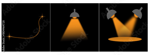 Abstract illustration of spotlights and light beams creating a dramatic atmosphere on a dark background