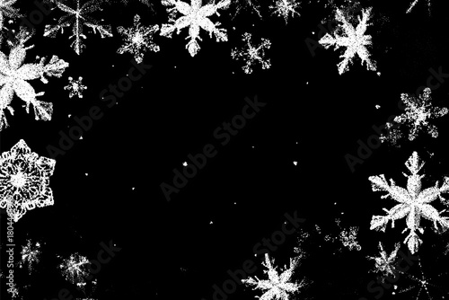Christmas snowflakes frame in retro dotwork style. Border of winter snow in vintage style.